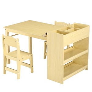 Kids Art Table with 2 Chairs, Wooden Toddler Craft Activity Desk with Large Storage Shelves for Classroom Daycares Home - 1 of 4