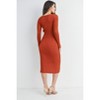 Hello Miz Women's Fitted Long Sleeve Ribbed Round Neck Maternity Midi Dress - 4 of 4