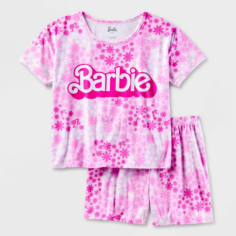 Girls&#39; Barbie 2pc Short Sleeve Pajama Set - Pink, 1 of 4