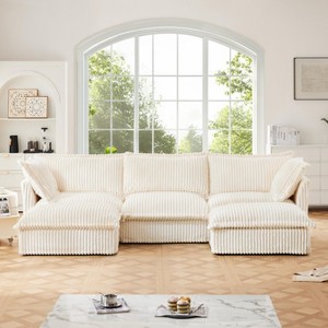 GDFStudio Clermont 3 Seater U-Shape Deep Seat Sectional Sofa Couch with French Edge Design - 1 of 4