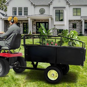 Heavy Duty 750LB Steel Dump Cart, 15 Cu Ft Utility Garden Trailer with Removable Gate & 16" Tires, Tow Behind Tractor or Lawn Mower - 1 of 4