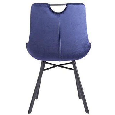 Blue Velvet Upholstered Side Chair with Metal Legs, Set of 2