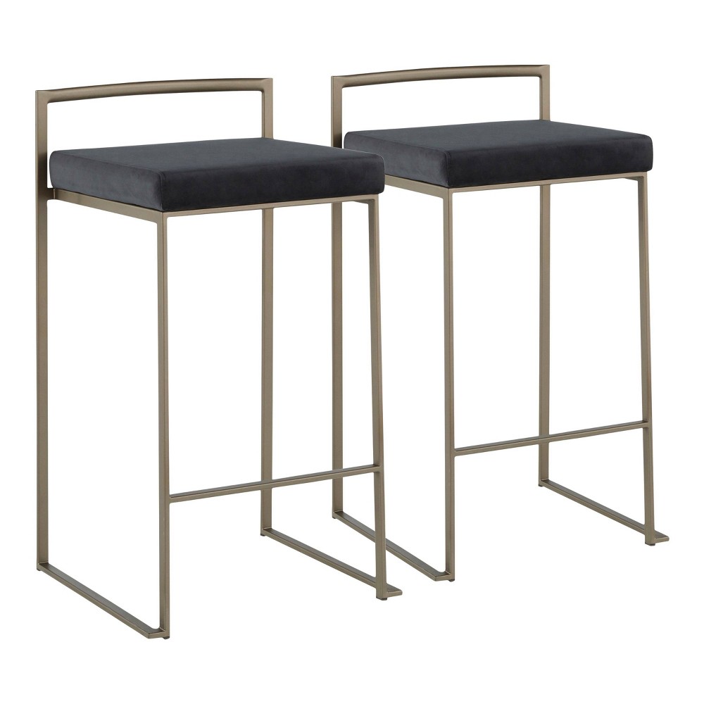 Photos - Chair Set of 2 Fuji Industrial Stackable Counter Height Barstools Black Velvet 