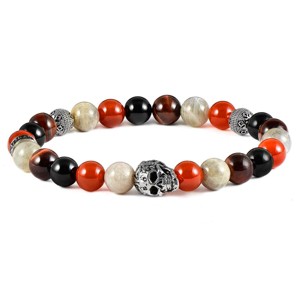 Crucible Men's Skull with Onyx, Labradorite, Tiger Eye and Agate Stones Stretch Bracelet (8mm) - 1 of 4