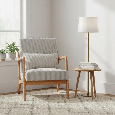 Homy Casa Mid-Century Corduroy Accent Chair with Solid Wood Frame for Living Room or Bedroom, Beige