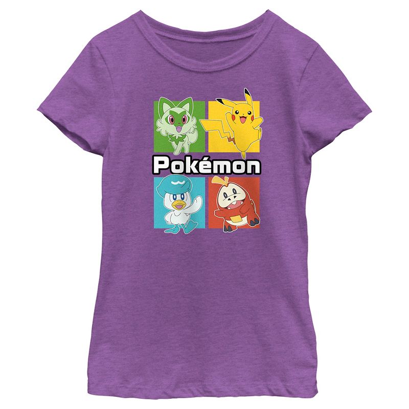 Girl's Pokemon Colorful Square Characters T-Shirt, 1 of 5