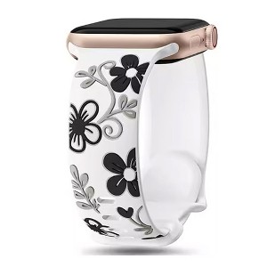 HTUTWOO Floral Apple Watch Band, Engraved Flower Silicone Strap 38/40/41/42/43/44/45/49mm for iWatch Series 11 10 9 8 7 6 5 4 3 2 SE Ultra - 1 of 4