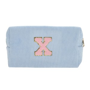 Unique Bargains Corduroy Rectangular Letter Makeup Bag Sky Blue 1 Pc - 1 of 4