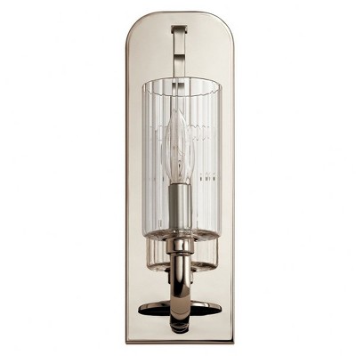 Kimrose Art Deco Polished Nickel 1-Light Sconce with Clear Fluted Glass