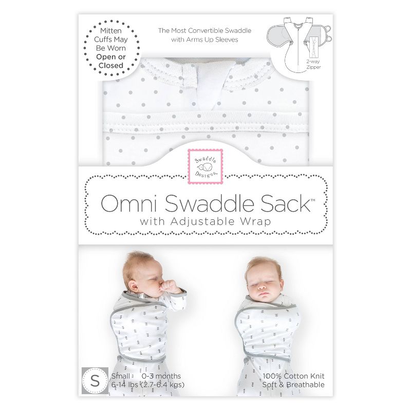 SwaddleDesigns Omni Swaddle Sack Swaddle Wrap - Sterling Polka Dots - S - 0-3 Months, 3 of 5
