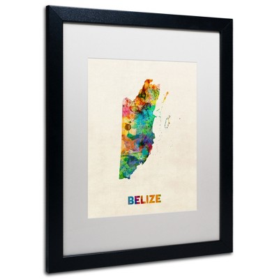 Trademark Fine Art -Michael Tompsett 'Belize Watercolor Map' Matted Framed Art
