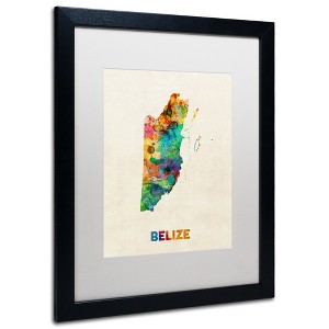 Trademark Fine Art -Michael Tompsett 'Belize Watercolor Map' Matted Framed Art - 1 of 4