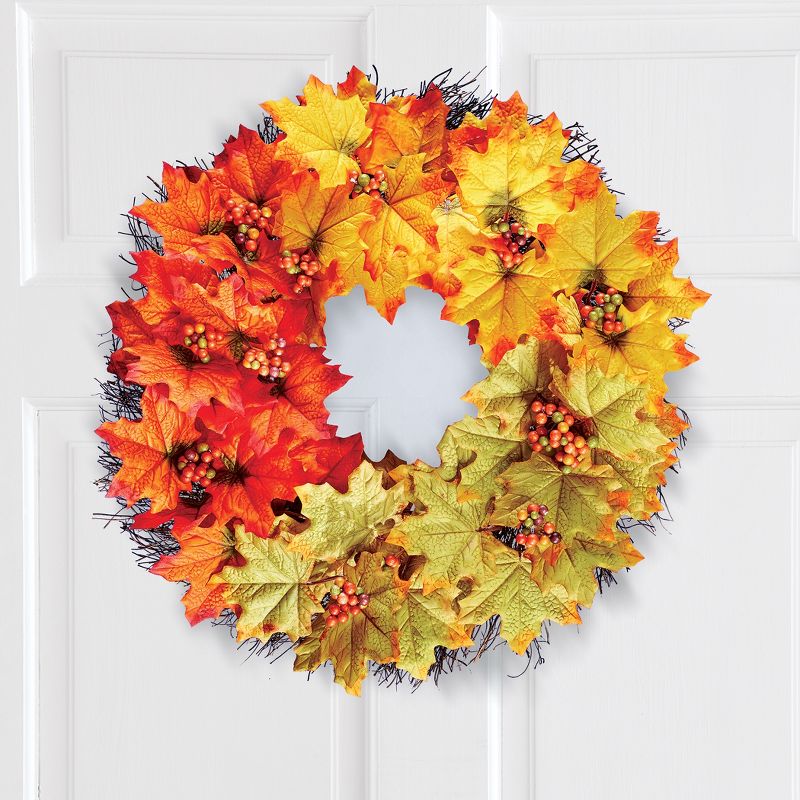 Collections Etc Colorful Fall Maple Leaves Door Wreath 18" x 5" x 18", 2 of 3