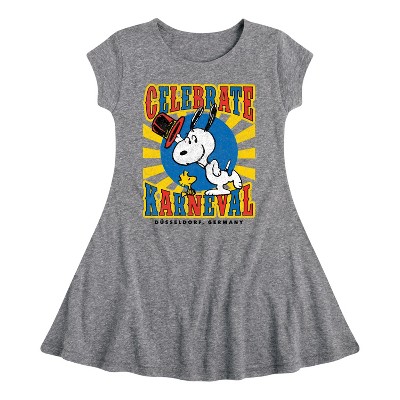 Girls' - Peanuts - Snoopy Celebrate Karneval Fit & Flair Cap Sleeve Graphic Dress