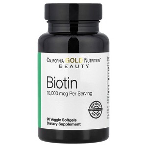 Biotin, 10,000 mcg d-Biotin, for Healthy Hair, Nails & Skin, Non GMO, Suitable for Vegetarians, Gluten Free, 90 Veggie Softgels - 1 of 4