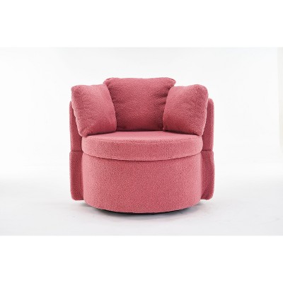 Vynxaria 31.5 Inch Beige Teddy Fabric Rotating Storage Accent Chairs with Back Cushions, 360' Degree Swivel,Ideal for Bedroom and Living Room