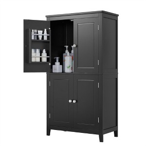 TiramisuBest Elegant Bathroom Floor Storage Cabinet,Bathroom Storage Unit,Freestanding Cabinet with 4 Doors,Adjustable Shelves,Adaptable Shelves,Black - 1 of 4