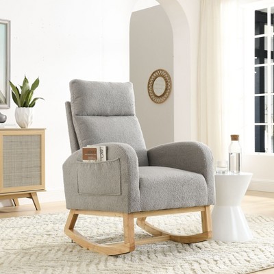 VYNXARIA 27.6"W Modern Accent High Backrest Living Room Lounge Arm Rocking Chair, Two Side Pocket,gray