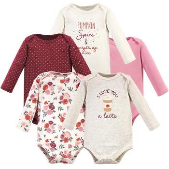 Hudson Baby Infant Girl Cotton Long-Sleeve Bodysuits, Pumpkin Spice, Newborn