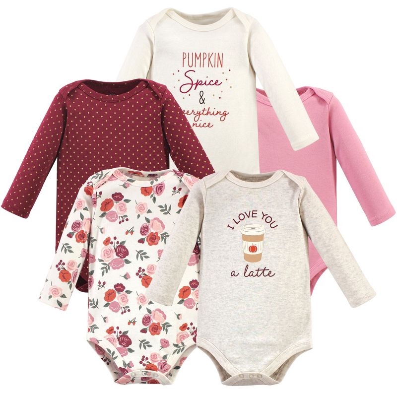 Hudson Baby Infant Girl Cotton Long-Sleeve Bodysuits 5pk, Pumpkin Spice, 1 of 10