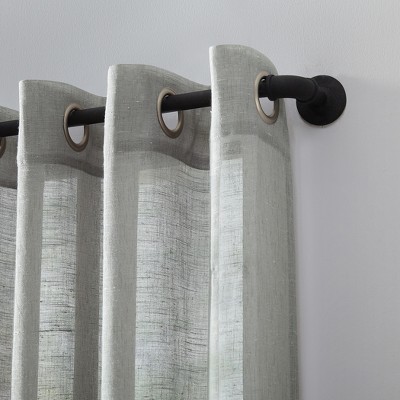 Gray Sheer Linen Blend Grommet Top Window Panel