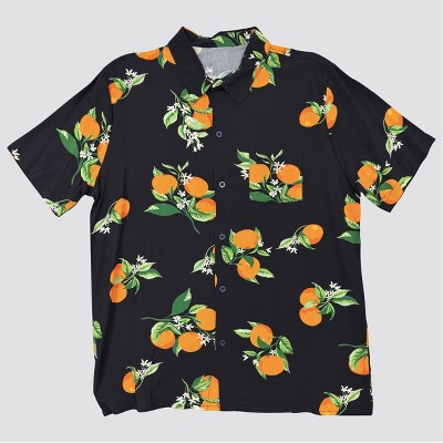 Men's Orange Print Short Sleeve Button-Down Shirt - Black L