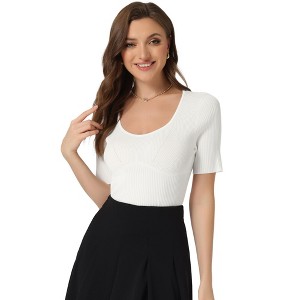 Allegra K Women's Square Neck Short Sleeve Knit Pullover Fitted Ribbed Top - 1 of 4