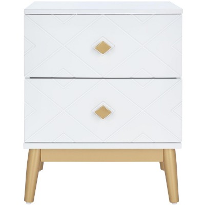 Wilfred 2 Drawer Patterned Nightstand - White/Gold - Safavieh