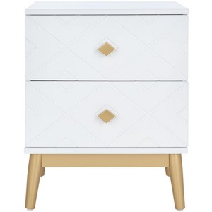 Wilfred 2 Drawer Patterned Nightstand - White/Gold - Safavieh - 1 of 4