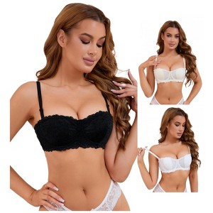 INSPIRE CHIC 3 Pcs Women's Lace Underwired Adjustable Straps Padded Tube Balconette Bras - 1 of 4