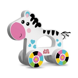 Kids Hits - Kids Hits: Colorful Wooden Push & Pull Toy Pull-Along Zebra - A Fun Companion for Toddler Exploration! - 1 of 4