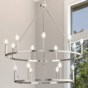 Urban Ambiance Luxury Modern Farmhouse Indoor Chandelier,  38-3/8''H x 35-1/2"W x 35-1/2''D,  Brushed Nickel Finish, UHP4606 - 1 of 4