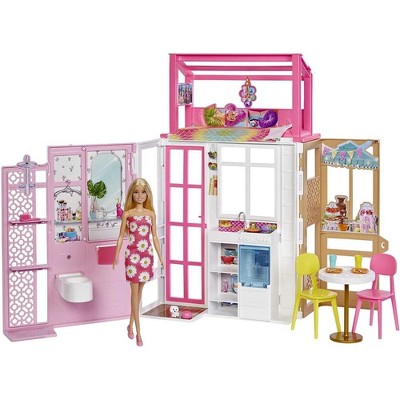 Barbie Dollhouse with Doll, 2 Levels & 4 Play Areas, Fully Furnished,