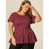 Agnes Orinda Women's Plus Size Polka Dots Fashion Workout Elegant Short Sleeves Peplum Top - 2 of 4