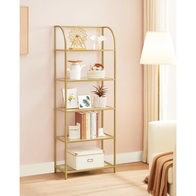 Gold 5-Tier Steel Frame Open Back Bookcase
