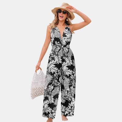 Women's Tropical Leaf Print Halter Jumpsuit - Cupshe