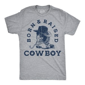Mens Funny T Shirts Born And Raised Cowboy Sarcastic Western Graphic Novelty Tee For Men - Crazy Dog Men's T Shirt with Fun Design - 1 of 4