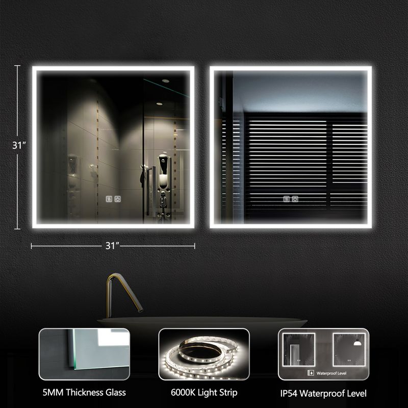 Neutypechic Oversized Bathroom Vanity Mirror LED Square Anti-fog Wall Mirror with Backlit, 2 of 7