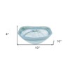 HomeRoots 10" Aqua Blue And White Alabaster Glass Square Salad Bowl - 3 of 4
