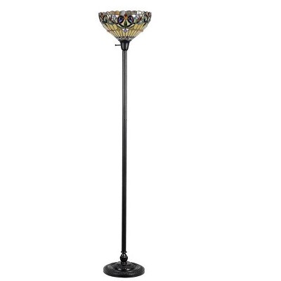 Serenity Victorian 71" Bronze Torchiere Floor Lamp with Stained Glass