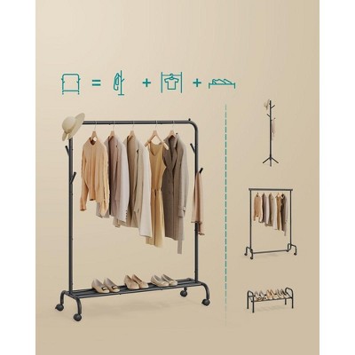 Black Heavy-Duty Steel Portable Clothes Rack with Wheels