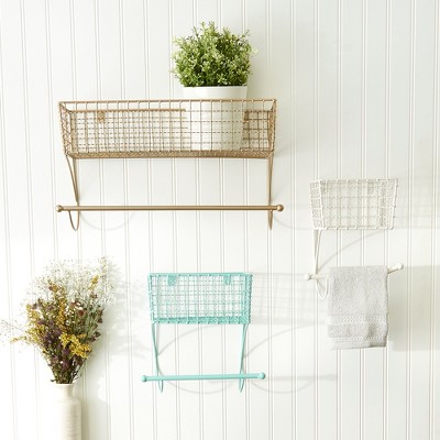 Aqua Metal Farmhouse Wall-Mounted Toilet Paper Holder with Storage Basket