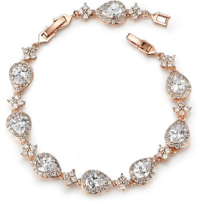 Wedding Teardrop Bracelet for Brides with Crystal Cubic Zirconia, Adjustable Length for Prom and Special Occasions