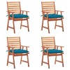 vidaXL 4 Pcs Patio Dining Chairs with Cushions - Solid Acacia Wood, Blue Cushions - Outdoor/Garden/Patio Seating - 2 of 4