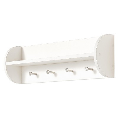 Danya B Utility Shelf with Four Large Stainless Steel Hooks White