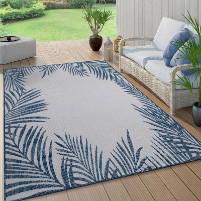 Navy Floral Palm Reversible Flatwoven Synthetic Rug 8' x 10'