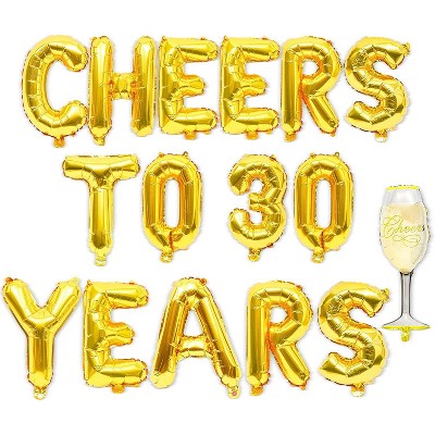 Blue Panda Cheers to 30 Years with Champagne Gold Balloons for 30th Birthday Anniversary Party Decorations