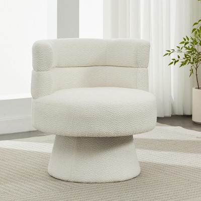 Cream Boucle Swivel Accent Chair,Contemporary 360° Barrel Chair with Curved Back and Plush Seat for Living Room Bedroom Office-Baofuwish