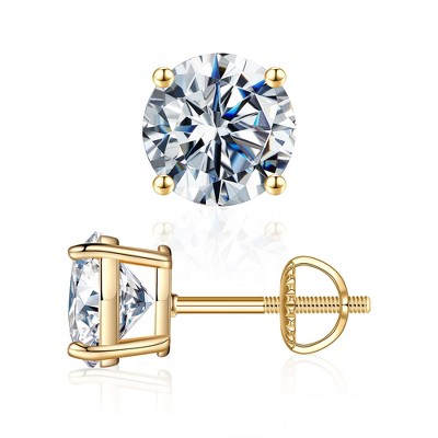 Turandoss 0.2-4ct Moissanite Screw Back Earrings, Round D Color VVS1 Clarity Conflict Free Lab Created Moissanite Stud Earrings