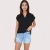 Anna-Kaci Women's V-Neck Short Sleeve Blouse with Rolled Cuffs and Soft Pleated Collar Detail - 2 of 4